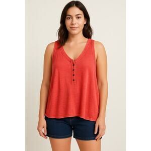 We The Free People Tank Top Henley Button Up Sleeveless Casual Orange Oversize M